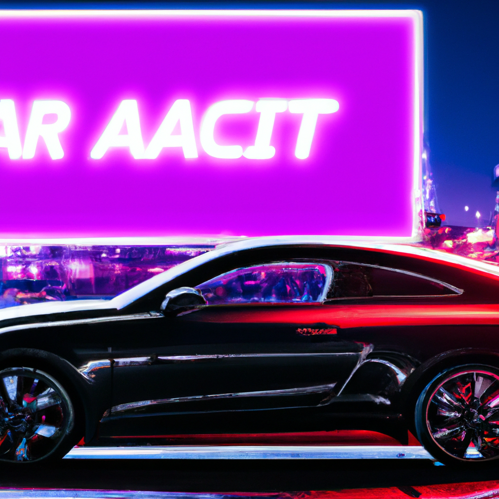 NightForge flagship coupe in neon city at dusk